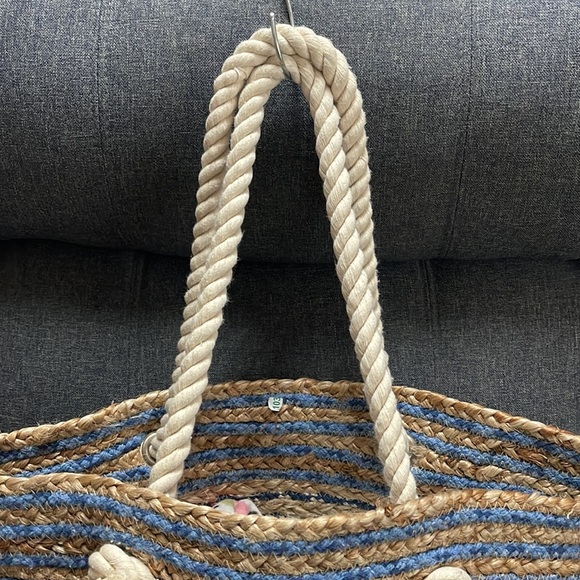 Magid Striped Sisal Jute & Denim Woven Tote
